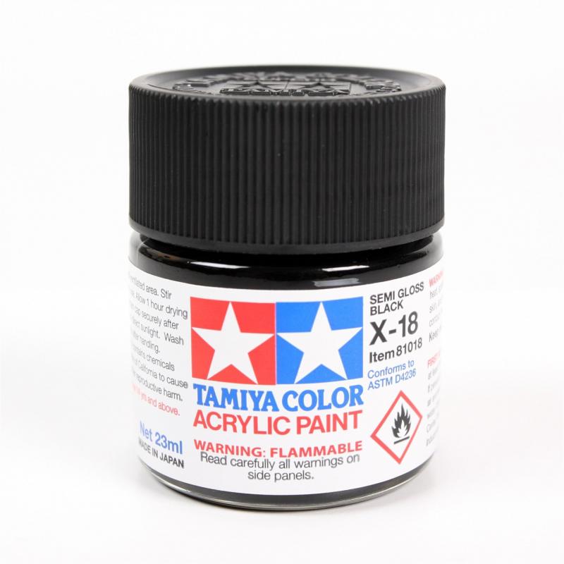 Tamiya Color Acrylic Paint X-18 (Semi Gloss Black) (23ml)