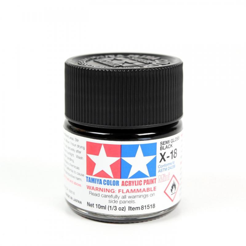 Tamiya Color Acrylic Paint Mini X-18 (Semi Gloss Black) (10ml)