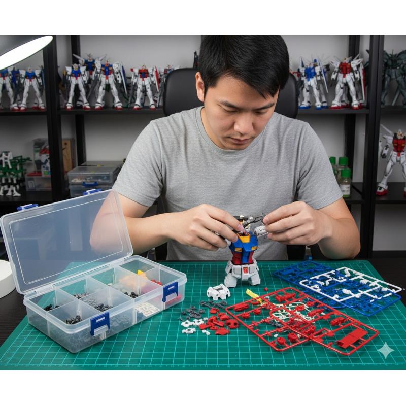 Gundam Multi-purpose 8 Compartment small parts storage Box - L Size