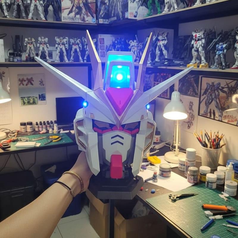 BN Head Collection Strike Freedom Gundam Head Display / Wearable Helmet with LED Light Display Base and Water Decal