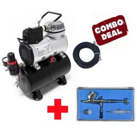 [HSENG] AF-186 Mini Airbrush Compressor with HS-29 Dual Action Top Gravity Feed Airbrush